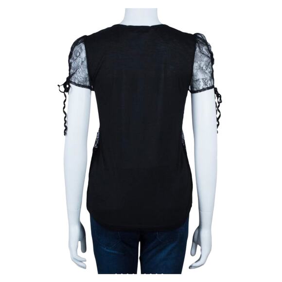 Valentino Black Beaded Square Neck Sheer Short Sleeve Top Size 6 - Picture 2 of 13